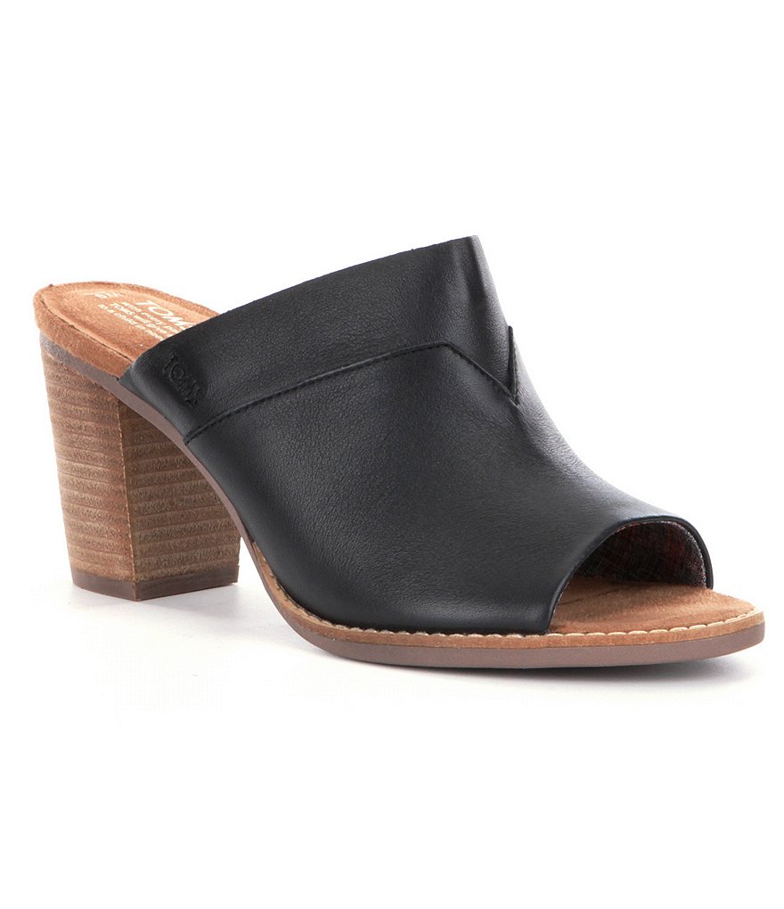 TOMS Majorca Leather Slip-On Peep Toe Block Heel Mules