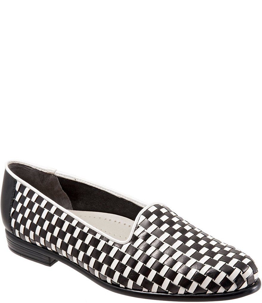 Trotters Liz Woven Leather and Patent Block Heel Loafers
