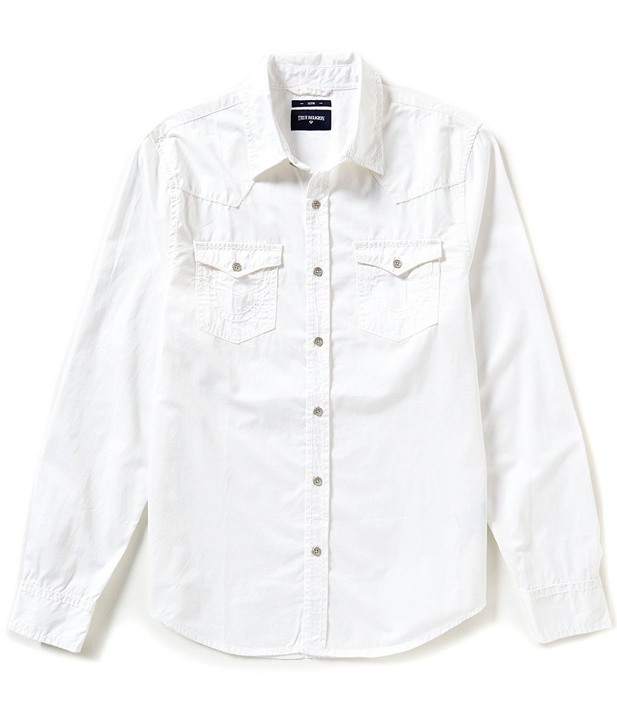 True Religion Jake Western Slim-Fit Long Sleeve Solid Embroidered Button-Front Shirt