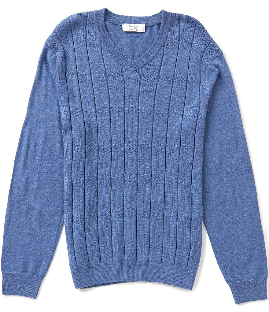 Turnbury Big & Tall V-Neck Merino Blend Cable Pullover Sweater