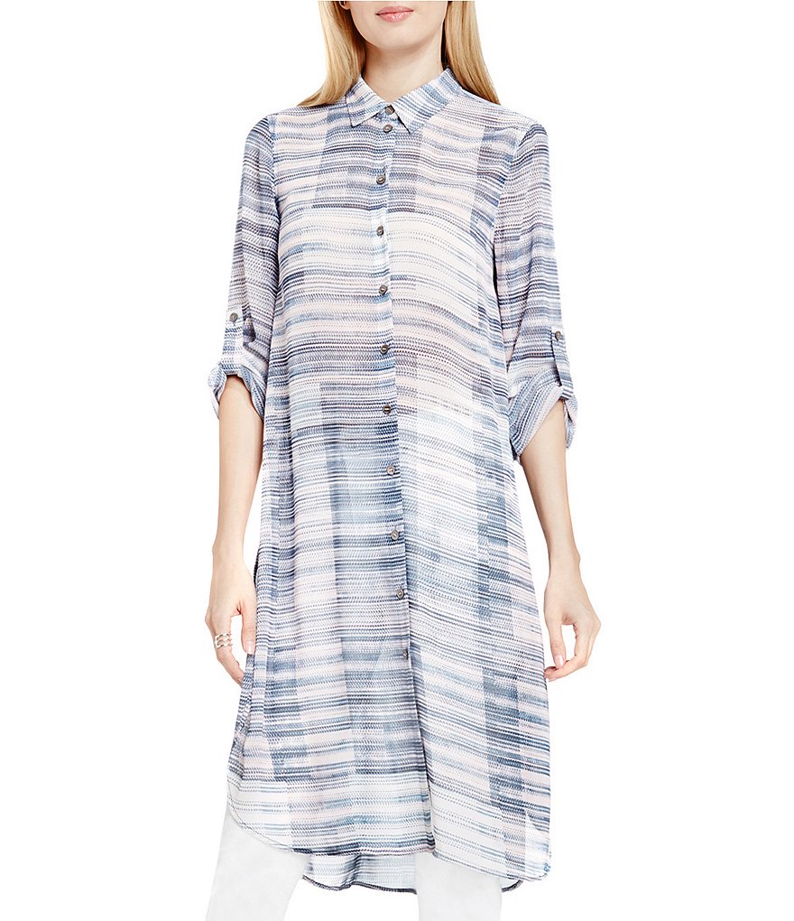 Two by Vince Camuto Breezy Textures Collared Long Tunic
