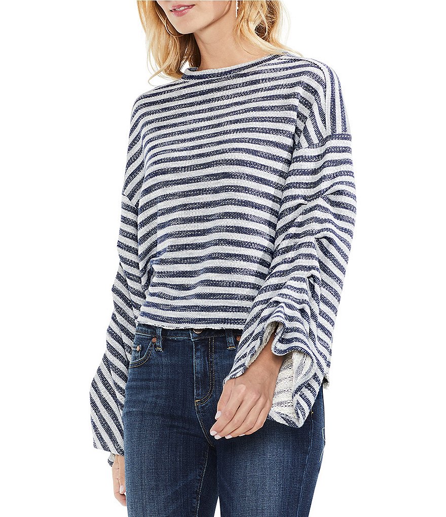 Vince Camuto Foldover Bell Rustic Loop Stripe Top