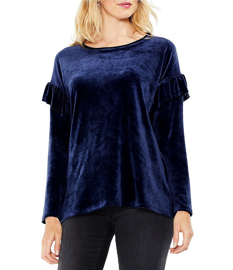 Two by Vince Camuto Long Sleeve Ruffle Shoulder Velour Top