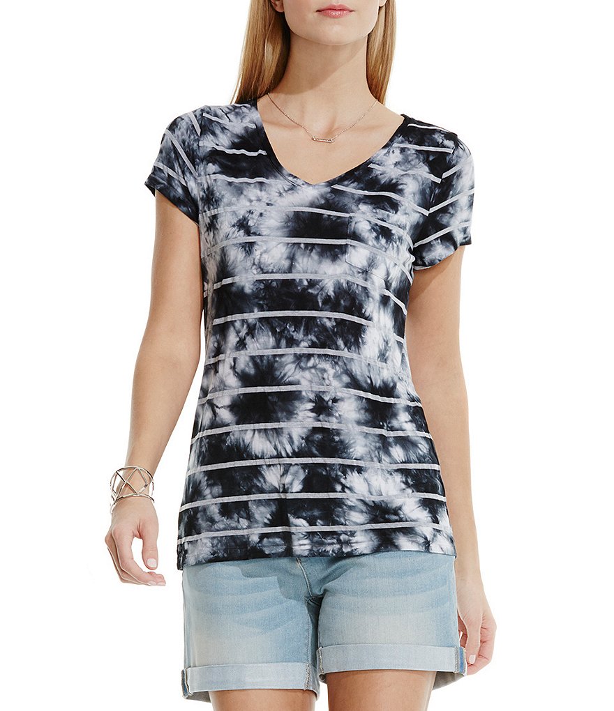 Two By Vince Camuto Stripe True Tie Dye V-Neck Tee