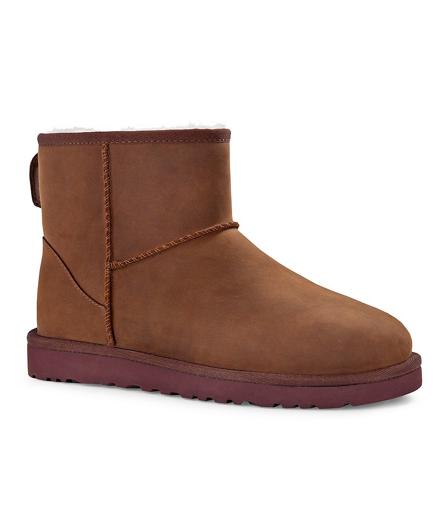 UGG® Classic Mini Whip-Stitch Detail Water-Resistant Leather Booties