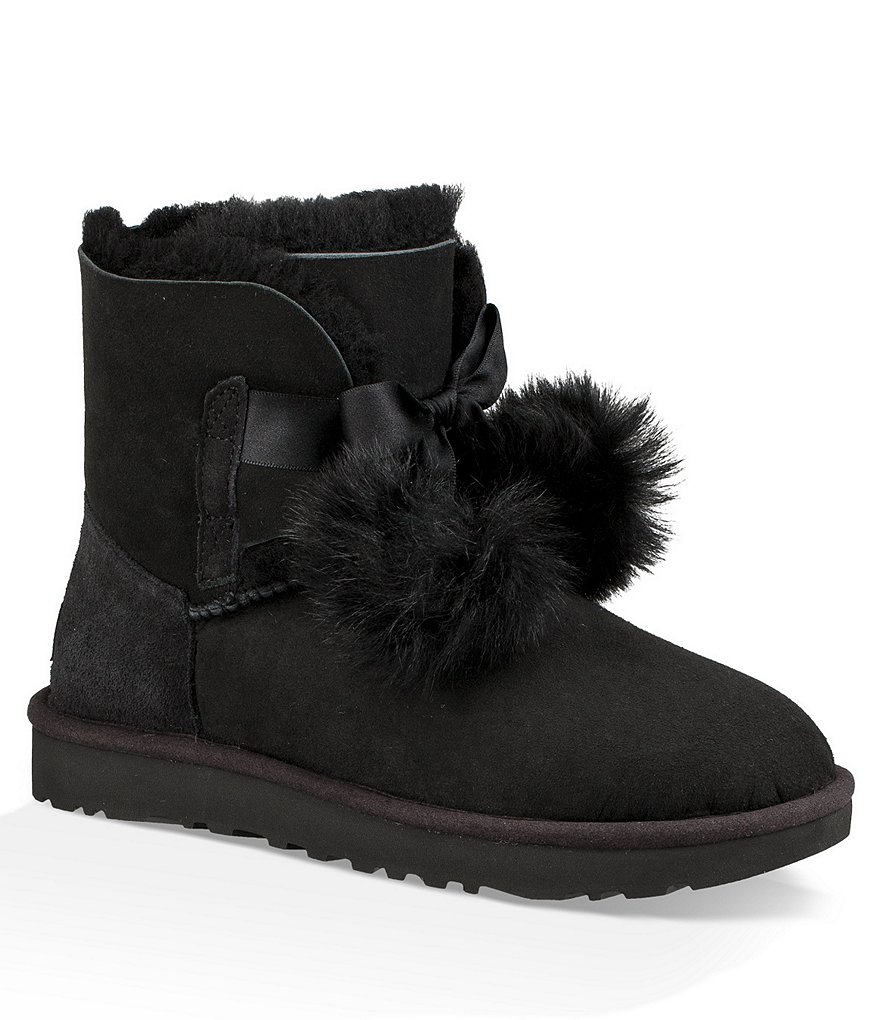 UGG® Gita Suede Satin Ribbon Pom Pom Booties