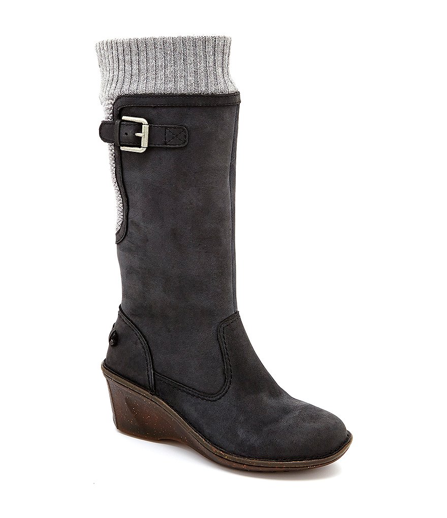 UGG® Skyfall Knit Buckle Detail Wedge Sweater Boots