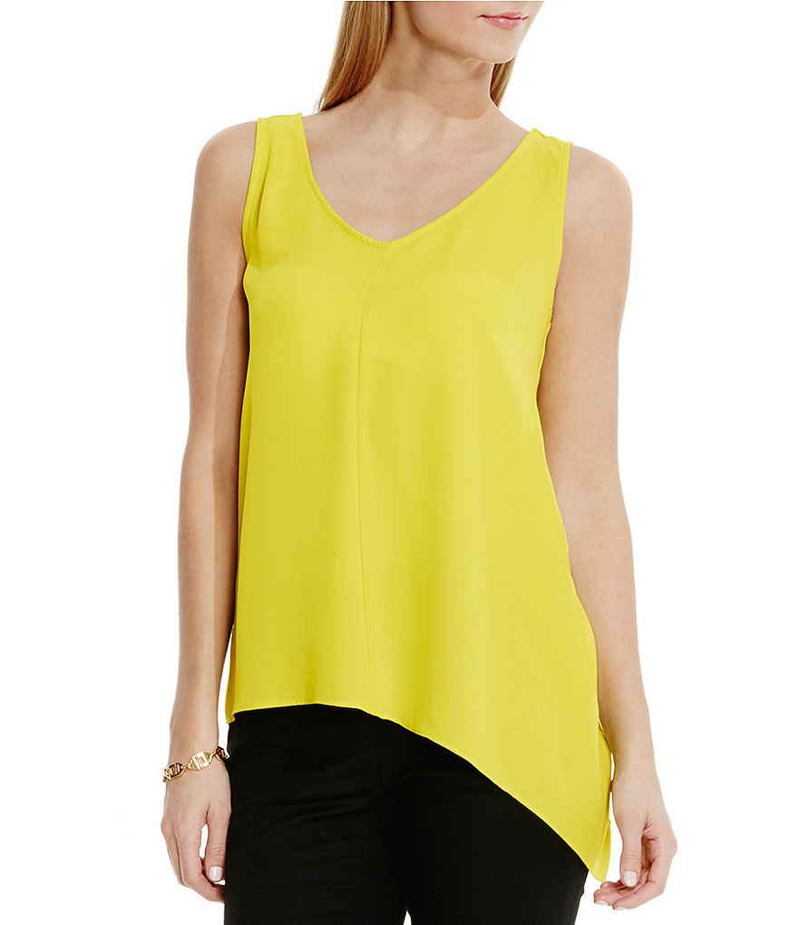 Vince Camuto Asymmetrical Hem Mix Media Top