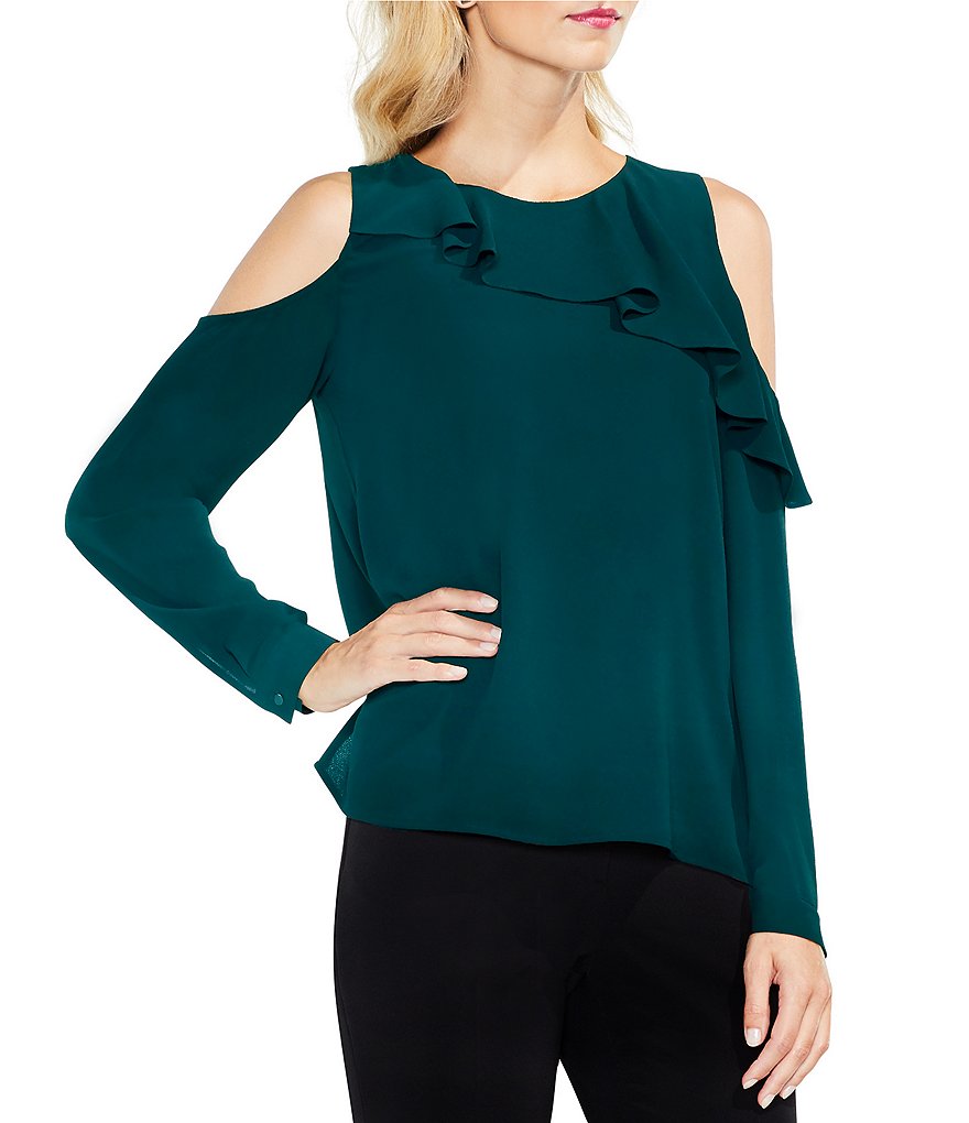Vince Camuto Cold-Shoulder Asymmetrical Ruffle Blouse