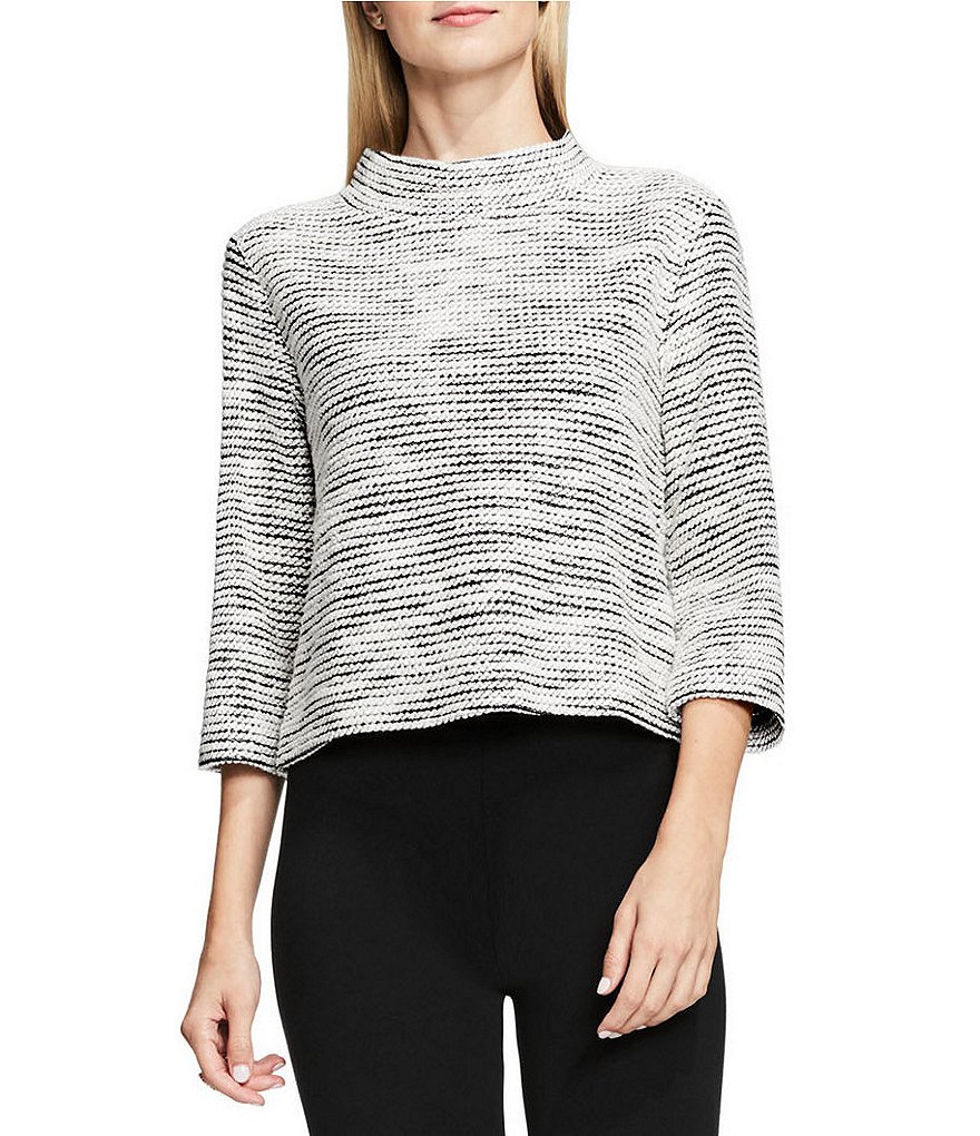 Vince Camuto Elbow Sleeve Mock Neck Metallic Tweed Knit Top