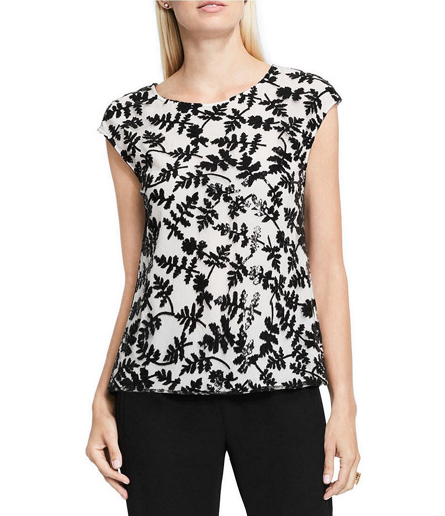 Vince Camuto Embroidered Sequin Lace Shell Top