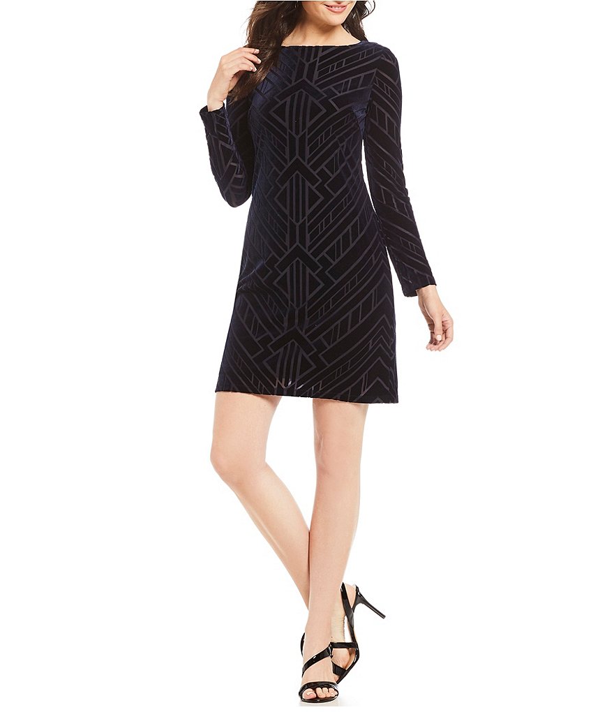 Vince Camuto Geometric Burnout Velvet Dress