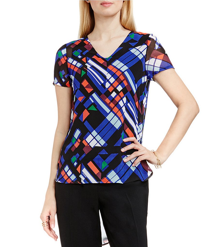 Vince Camuto Graphic Map Shirttail Blouse