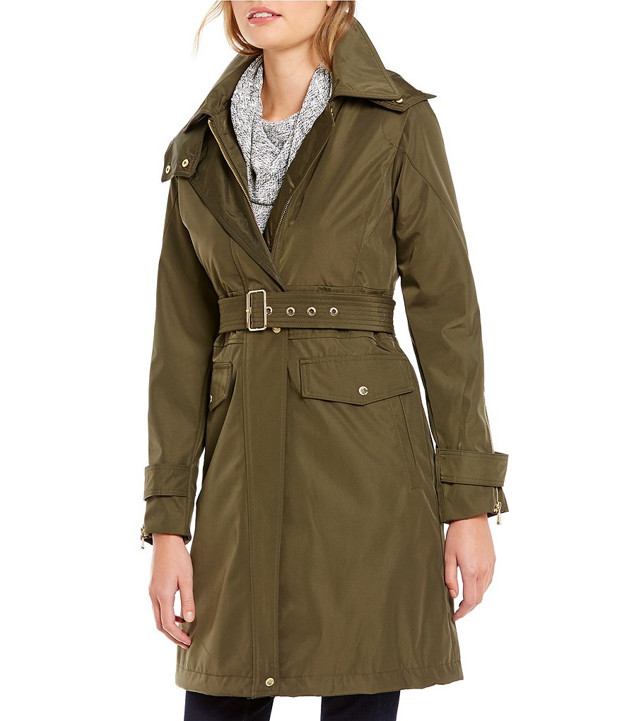Vince Camuto Hooded and Belted Rain Trench Coat