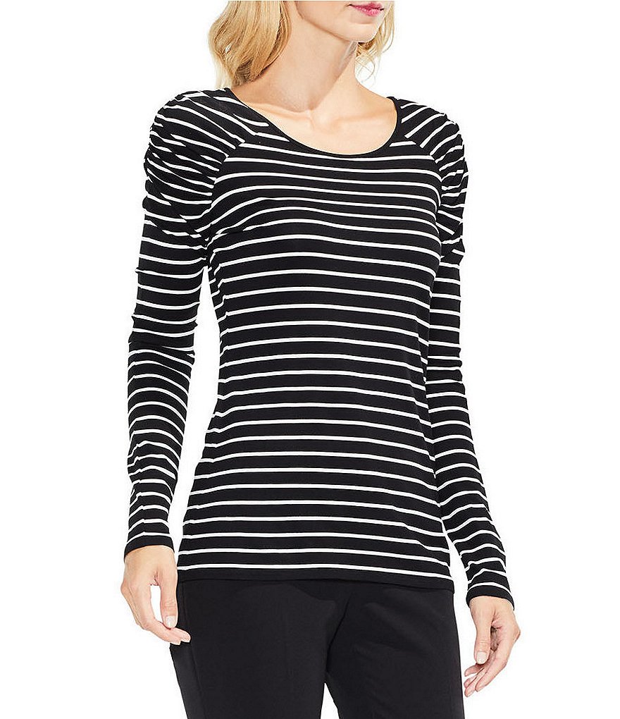 Vince Camuto Linear Step Stripe Ruched Shoulder Top