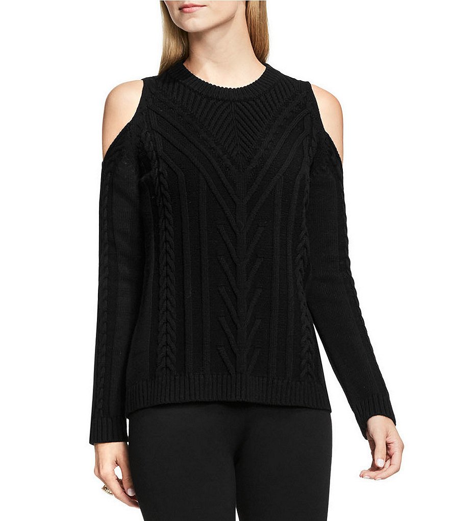 Vince Camuto Long Sleeve Cold-Shoulder Cable Knit Sweater
