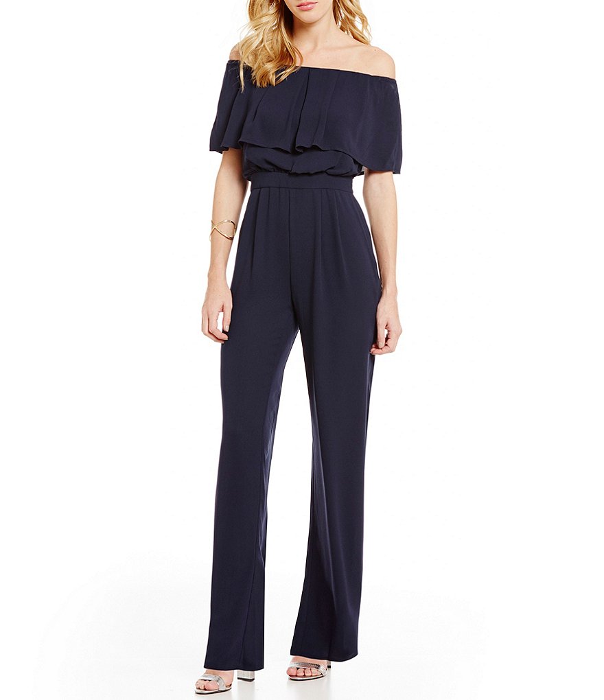 Vince Camuto Off-The-Shoulder Wide Leg Solid Jumpsuit