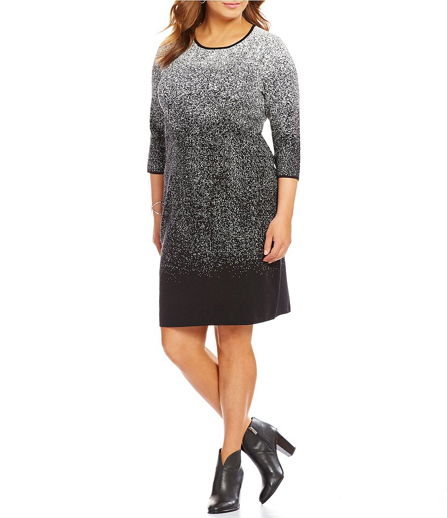 Vince Camuto Plus 3/4 Sleeve Ombre Jacquard Sweater Shift Dress