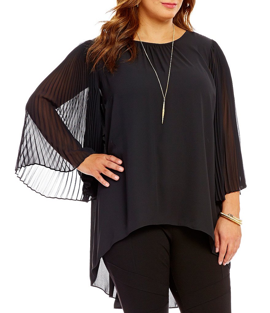 Vince Camuto Plus Chiffon Pleated Bell Sleeve Blouse