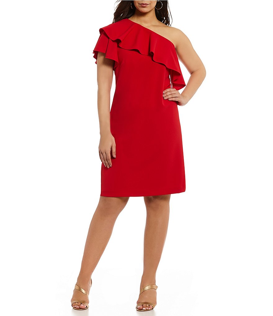 Vince Camuto Plus One Shoulder Ruffle Bodycon Dress