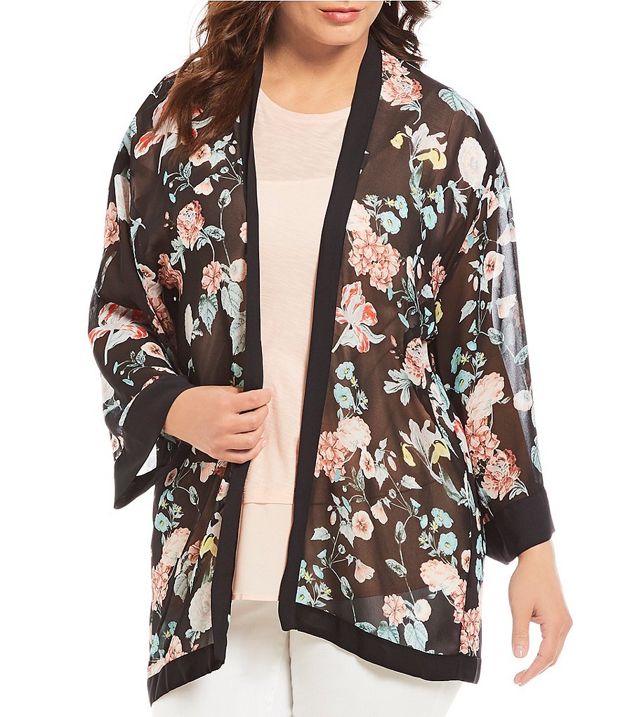 Vince Camuto Plus Size Gardens Floral Print Kimono