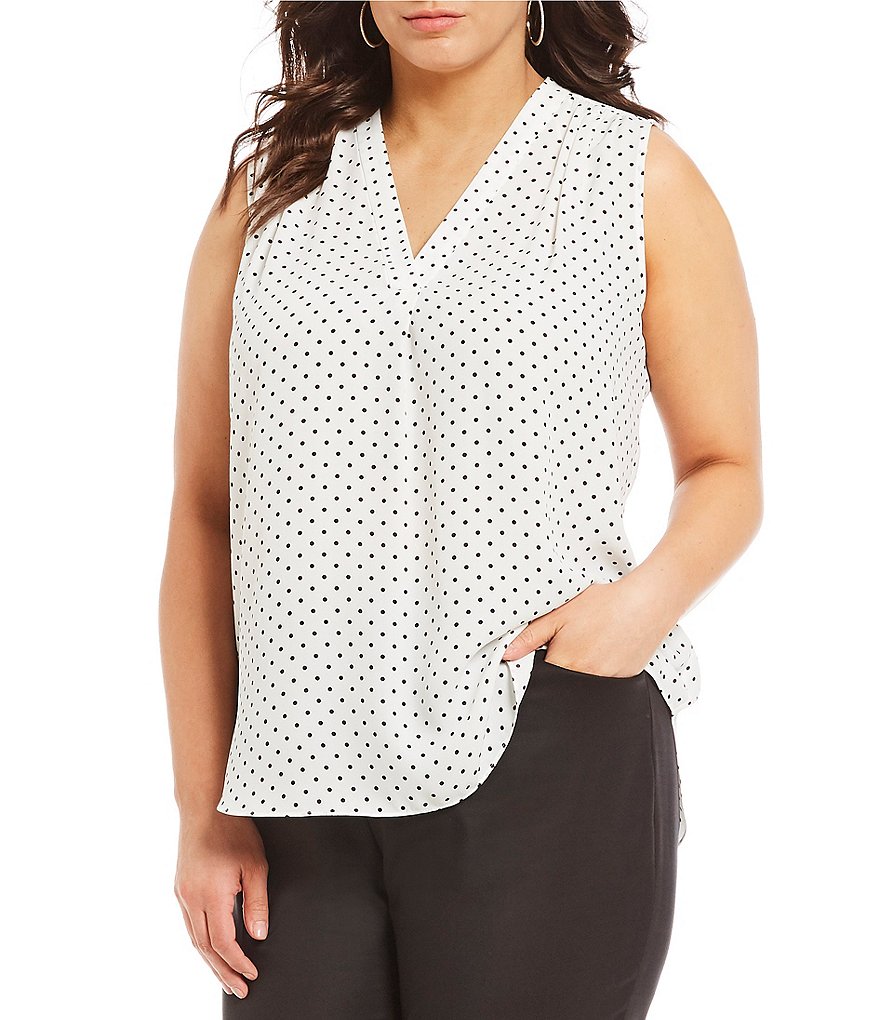 Vince Camuto Plus Size Poetic Polka Dots Invert Pleat Blouse