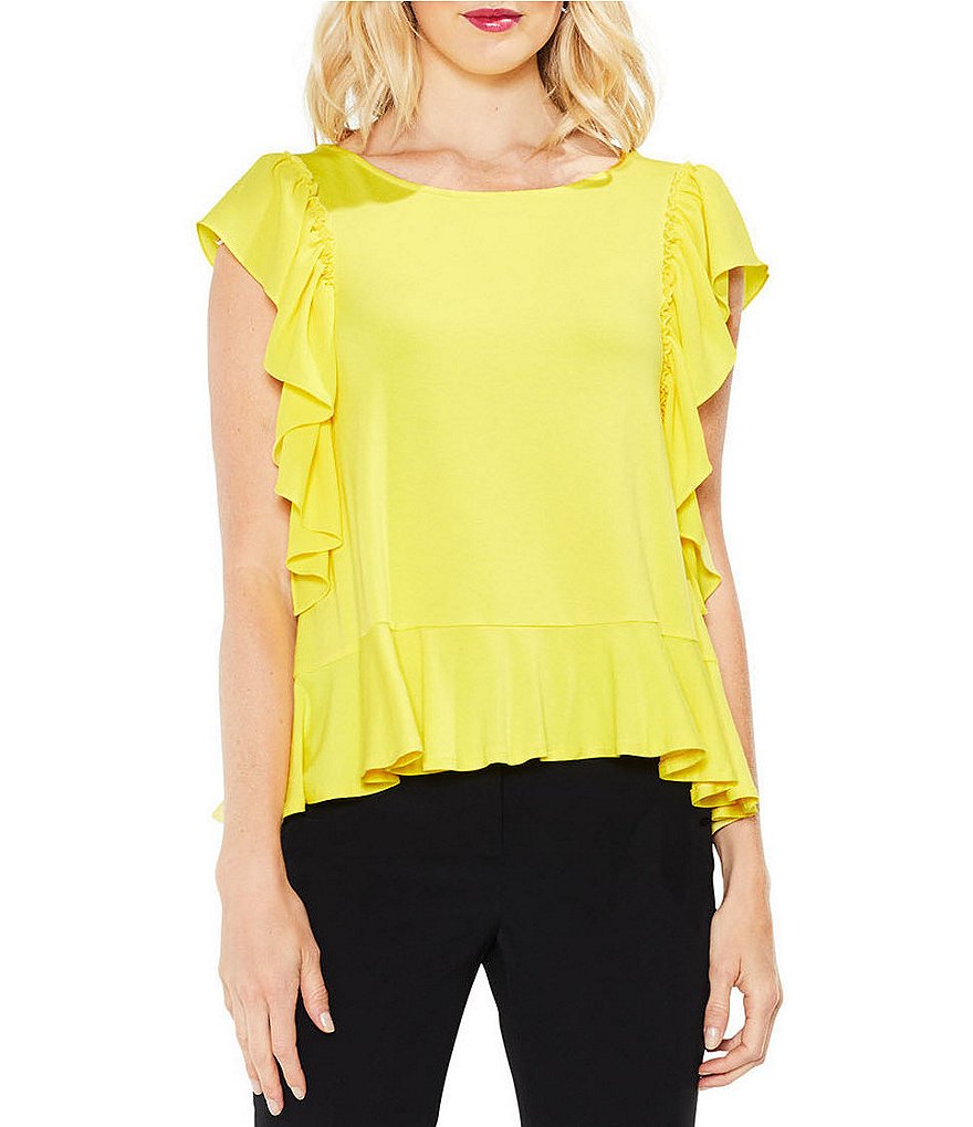 Vince Camuto Ruffled Mixed Media Top