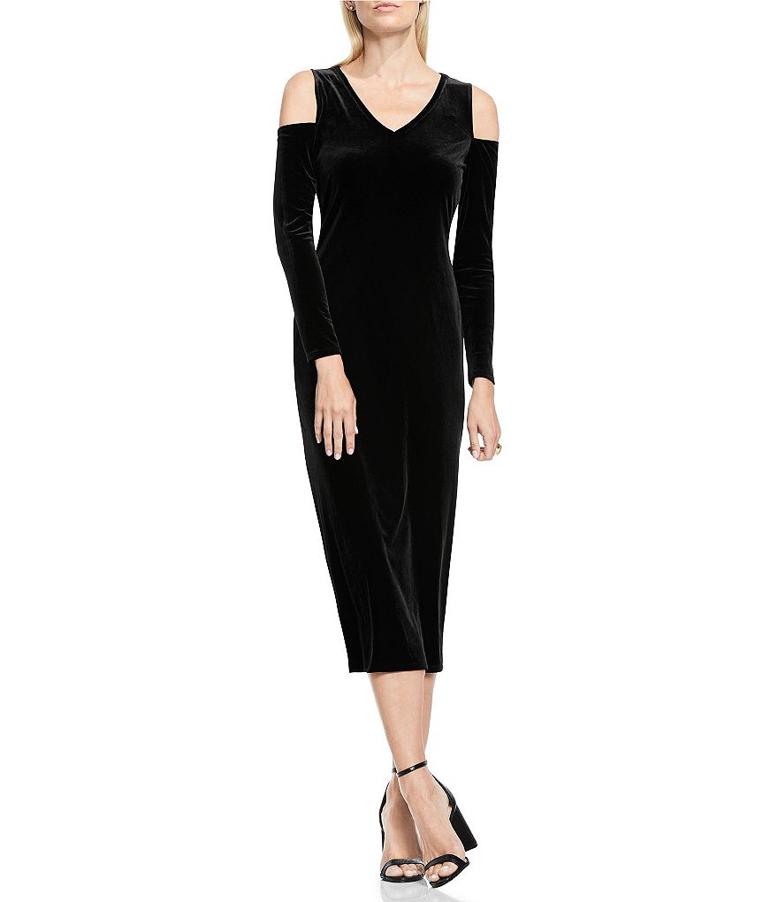Vince Camuto Velvet Cold Shoulder Sheath Midi Dress