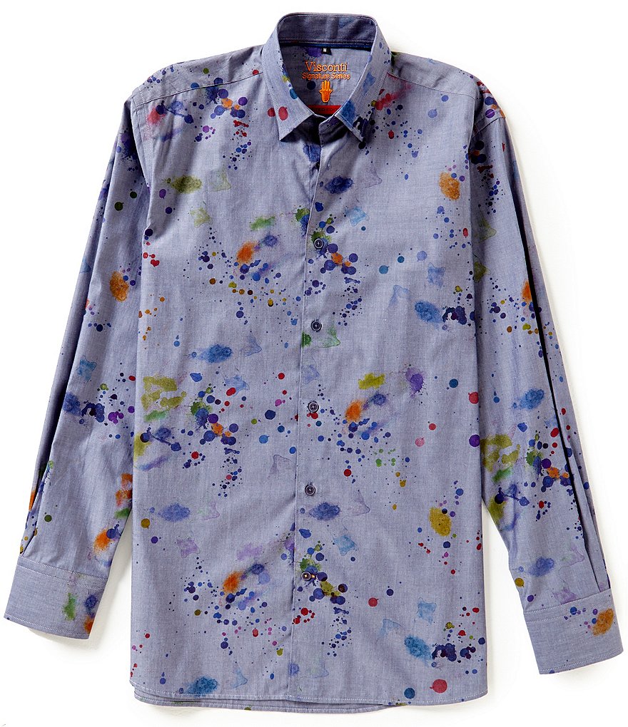 Visconti Long-Sleeve Splatter Paint Print Woven Shirt