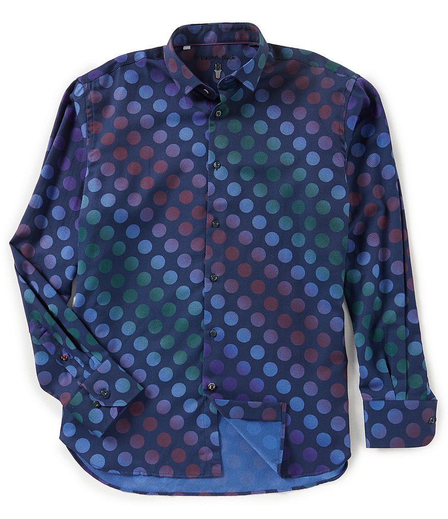 Visconti Polka Dot Jacquard Long-Sleeve Woven Shirt