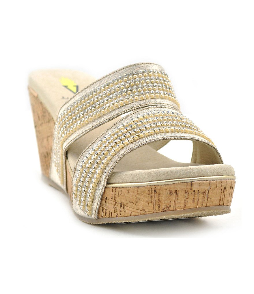 Volatile Candied Textile Banded Rhinestone Embellished Wedge Sandals
