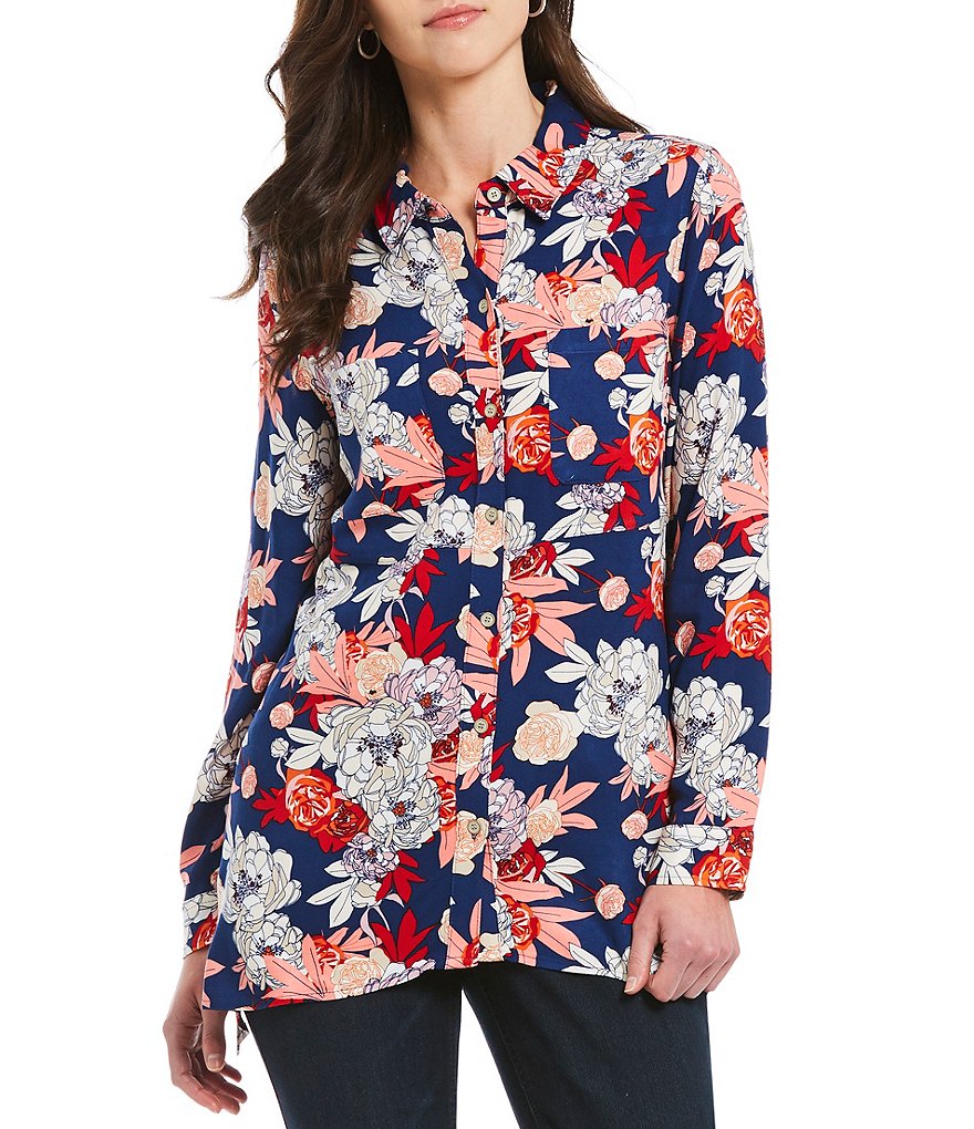 Westbound 2 Pocket Floral Print Tunic Top