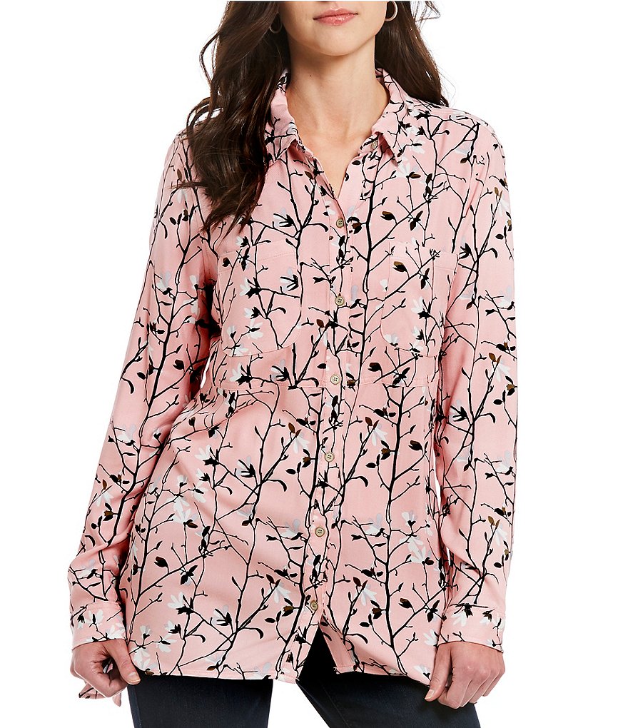 Westbound 2 Pocket Pink Cotton Floral Tunic Top