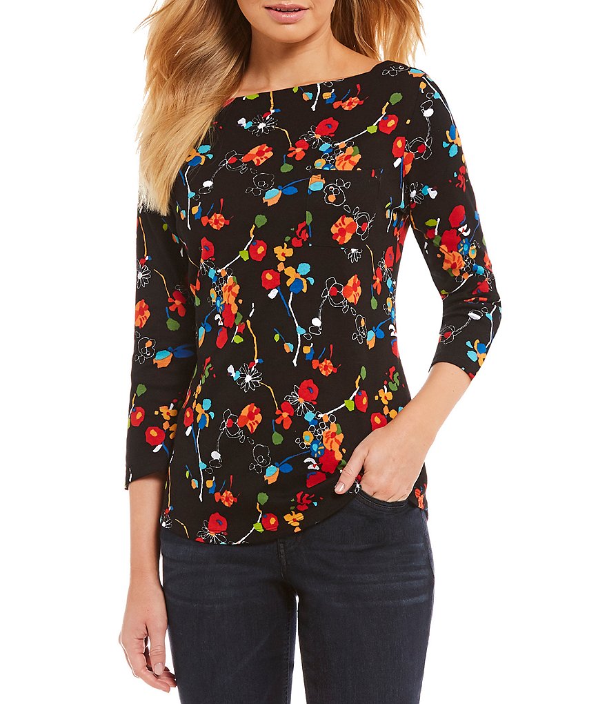 Westbound 3/4 Sleeve Boatneck Floral Top