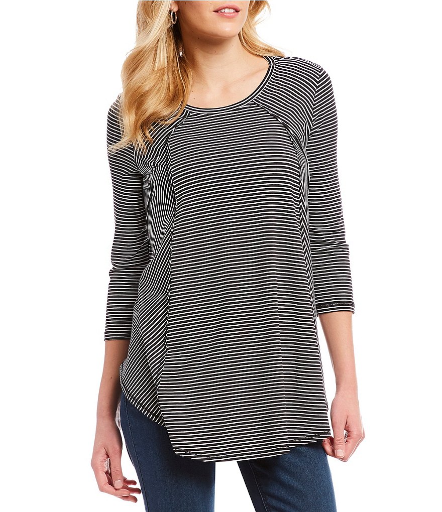 Westbound 3/4 Sleeve Seamed Striped Tunic Top