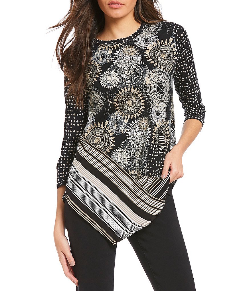 Westbound Asymmetric Mixed Print Top