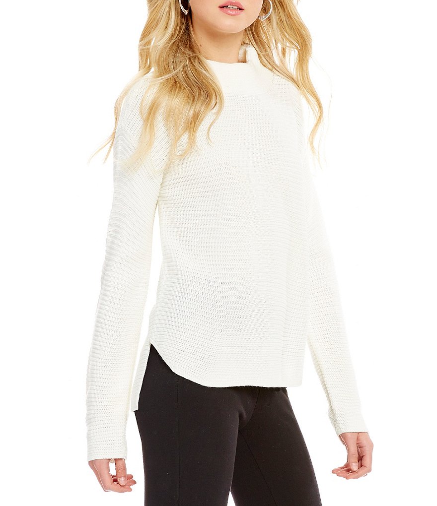 Westbound Mock Neck Dolman Sleeve Hi-Low Hem Solid Sweater