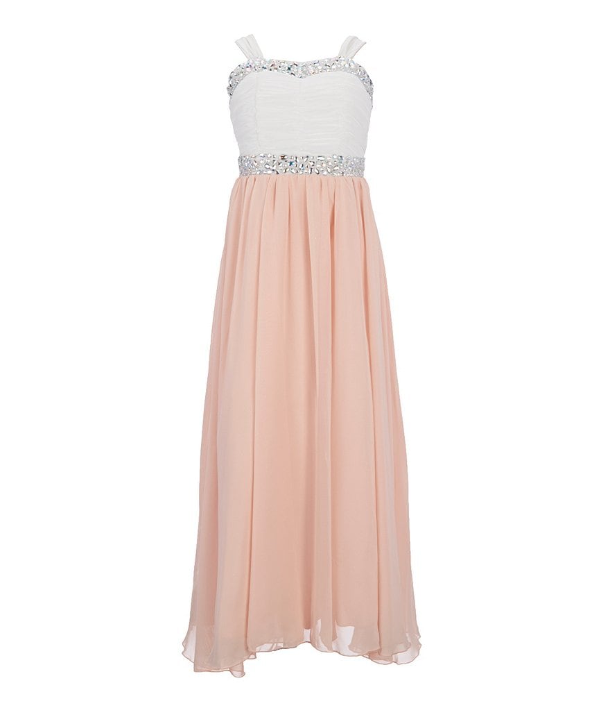 Xtraordinary Big Girls 7-16 Color Blocked Shirred-Bodice Sheer-Overlay Maxi Dress
