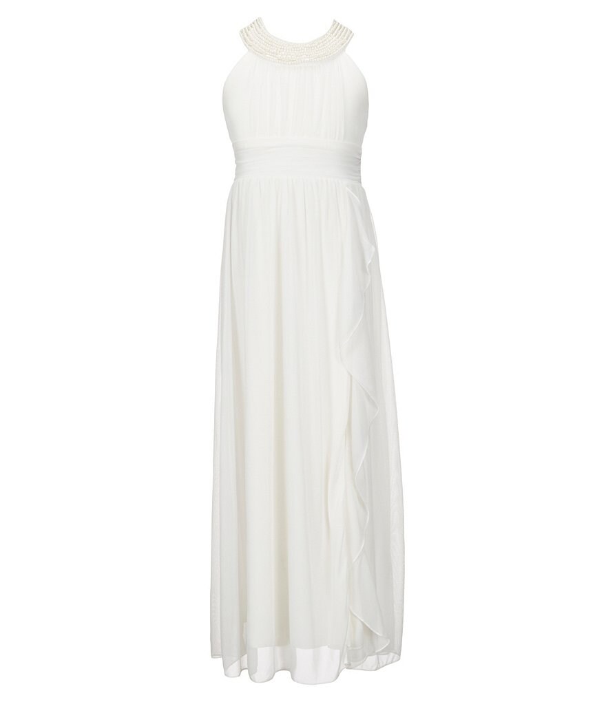 Xtraordinary Big Girls 7-16 Pearl Necklace Trim Chiffon Maxi Dress