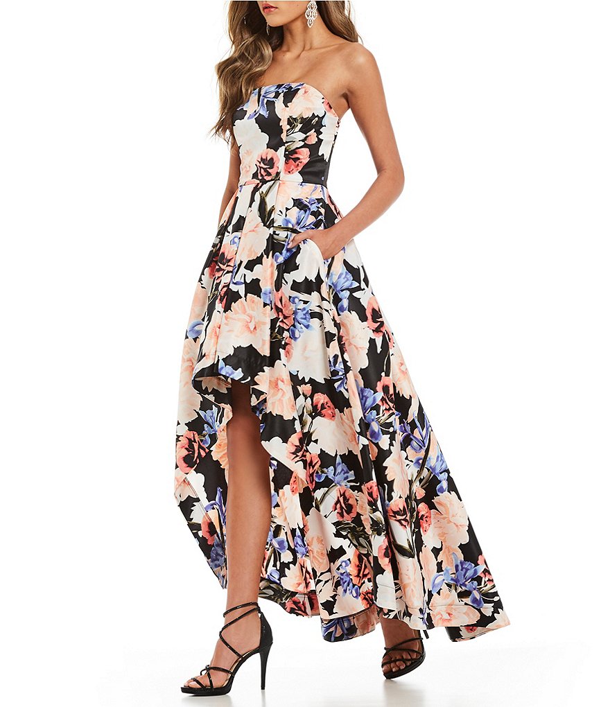 Xtraordinary Floral Print Long High-Low Dress