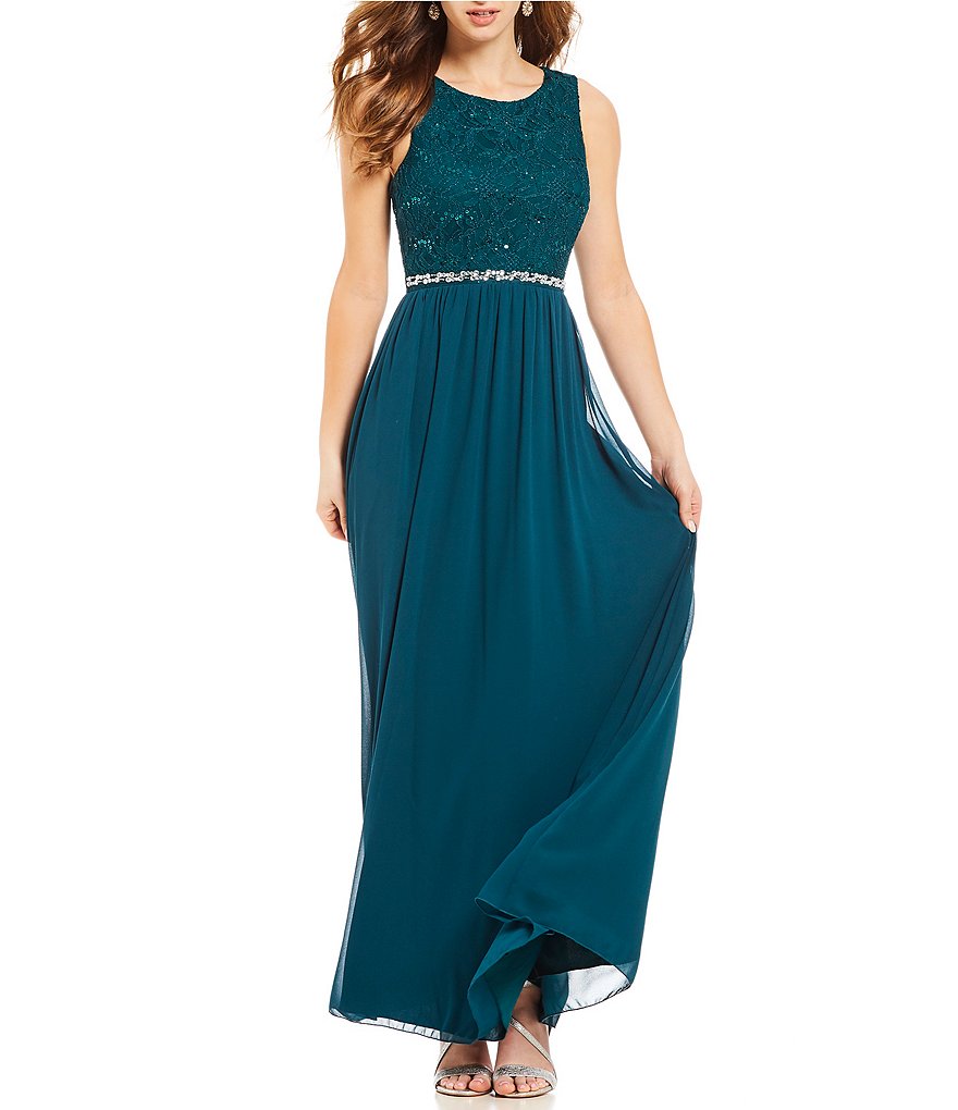 Xtraordinary Sequin Lace Beaded Waist Long Dress