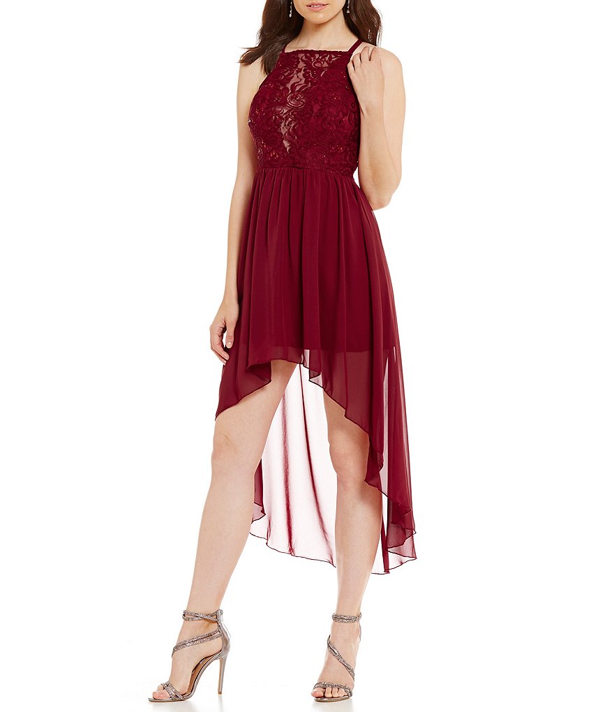 Xtraordinary Square Neckline Lace Bodice High-Low Dress