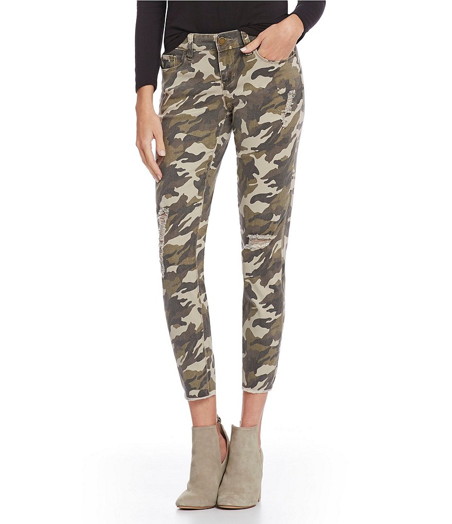 YMI Jeanswear Love Destructed Camo Raw Hem Ankle Jeans