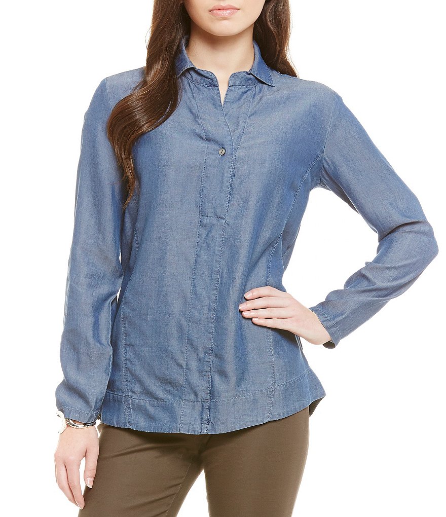 ZOZO Collared Drapy Denim Top