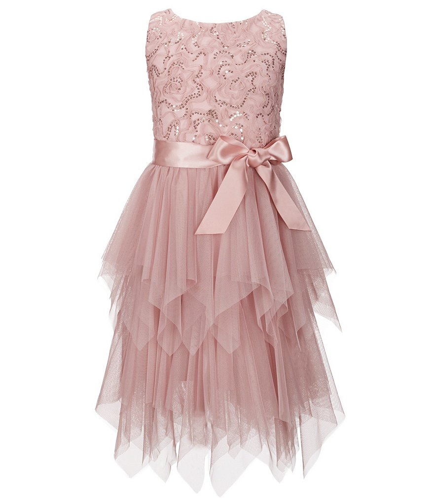 Zunie Big Girls 7-16 Sequin Pattern Tulle Asymmetrical Hem Dress
