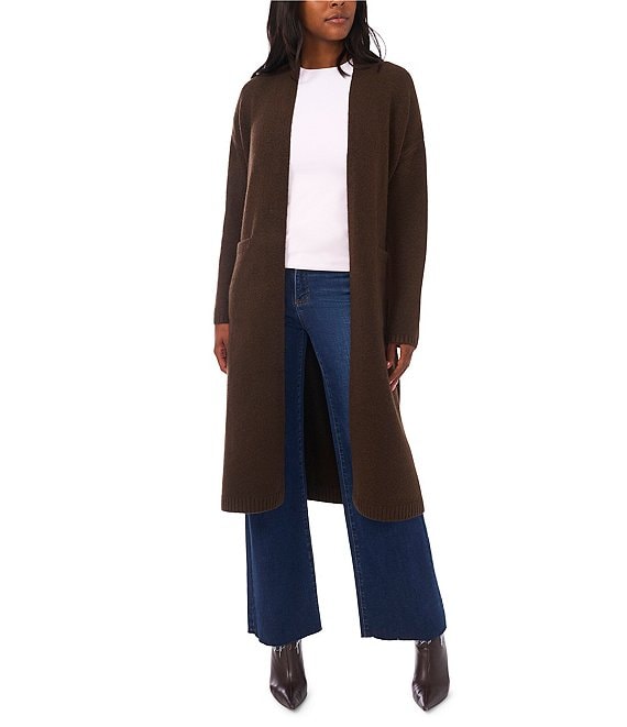 1. STATE Knit Open Front Long Sleeve Cardigan, Chocolate - Image 1