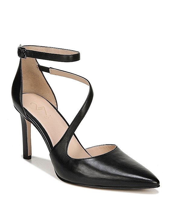 Color:Black Leather - Image 1 - Abilyn Leather Ankle Strap d'Orsay Pumps