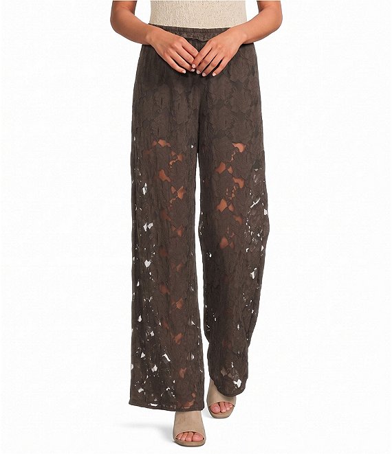 A.Ren Chantilly Lace Flared Leg Pull-On Pants