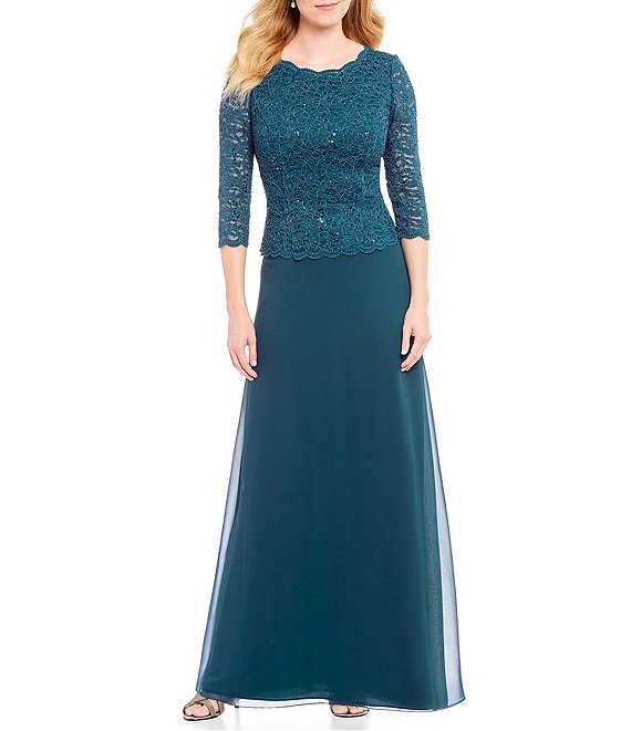 Alex Evenings Petite Sequined Lace-Bodice Gown