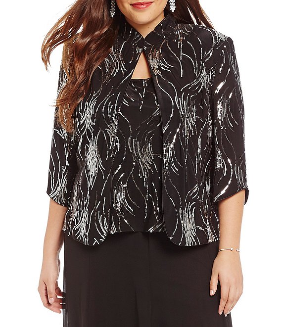 Alex Evenings Plus Sequin Mandarin Collar Twinset